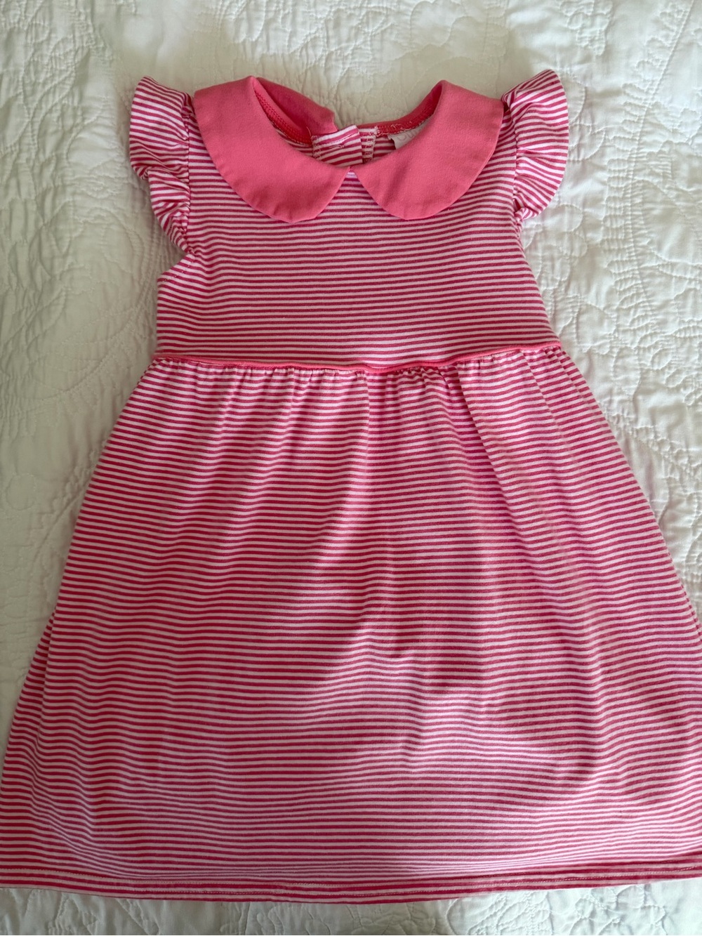 Stitchy Fish- Toddler Girls Pink Striped Peter Pan Collar Dress